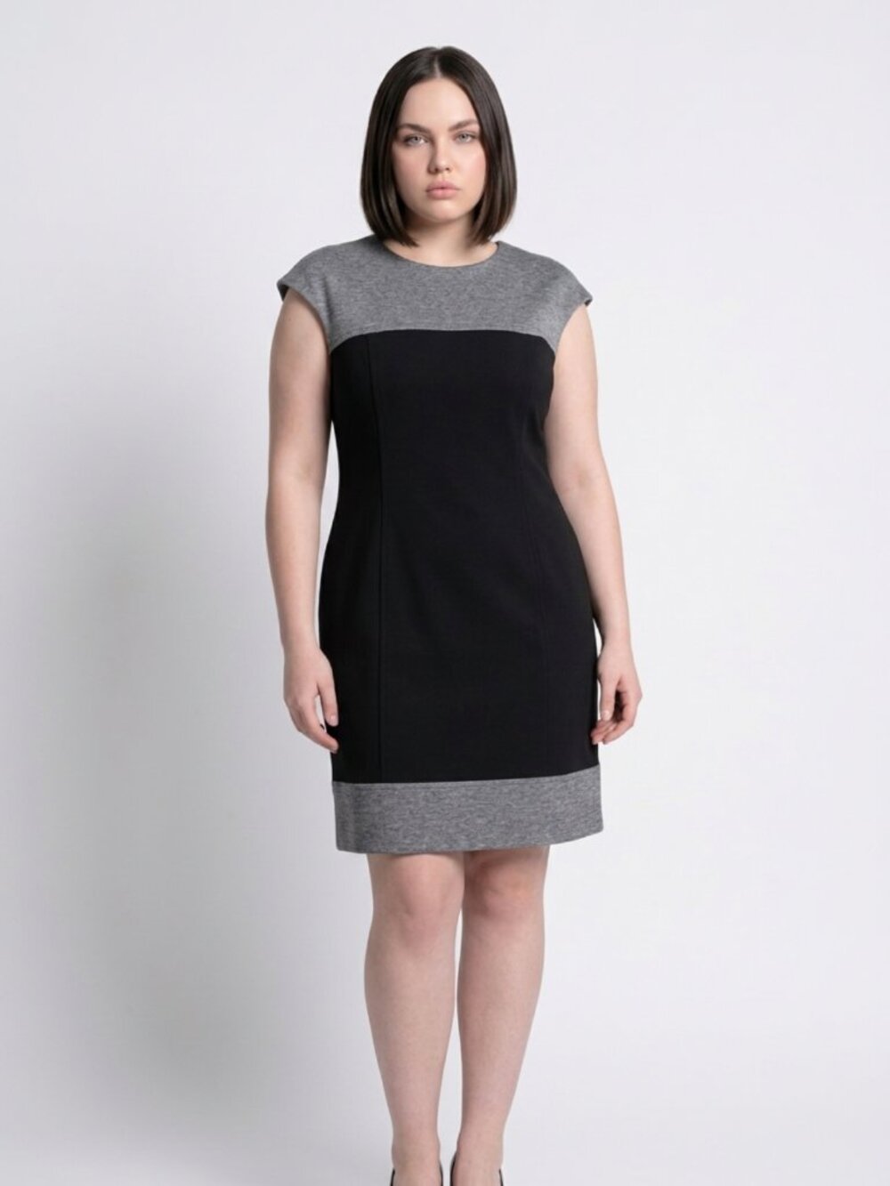 Ralph Lauren Black Midi Dress with Gray Yoke and Hem